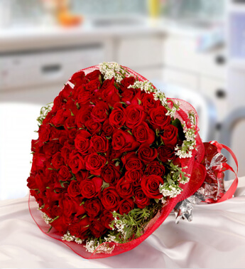 Bunch of 50 Red Roses in nice wrapping. Exquisite Red
